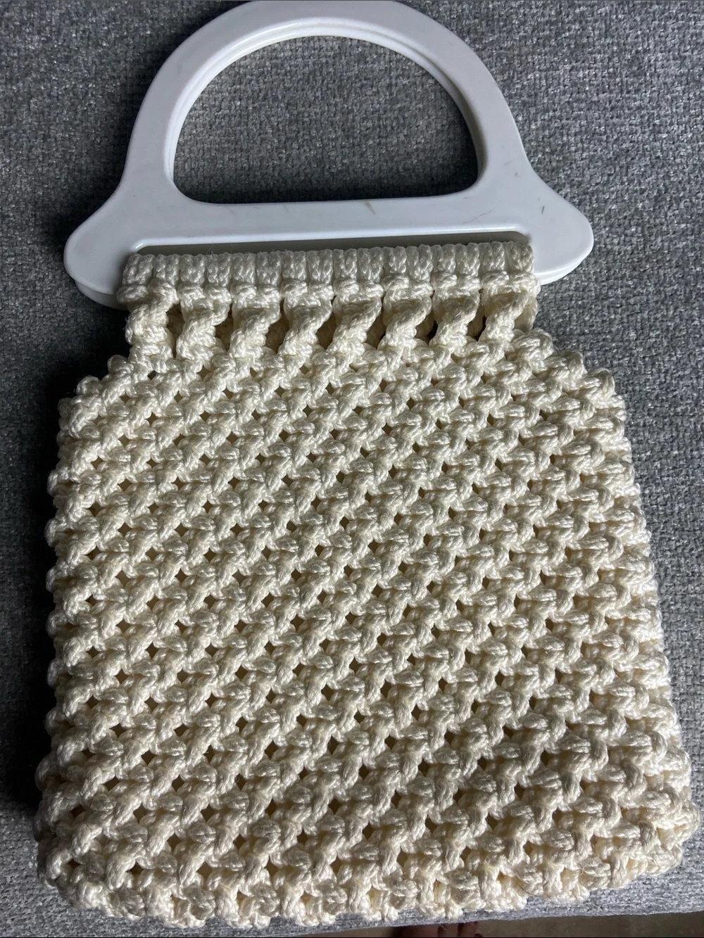 Handmade Cream Crochet Tote Bag with White Handles